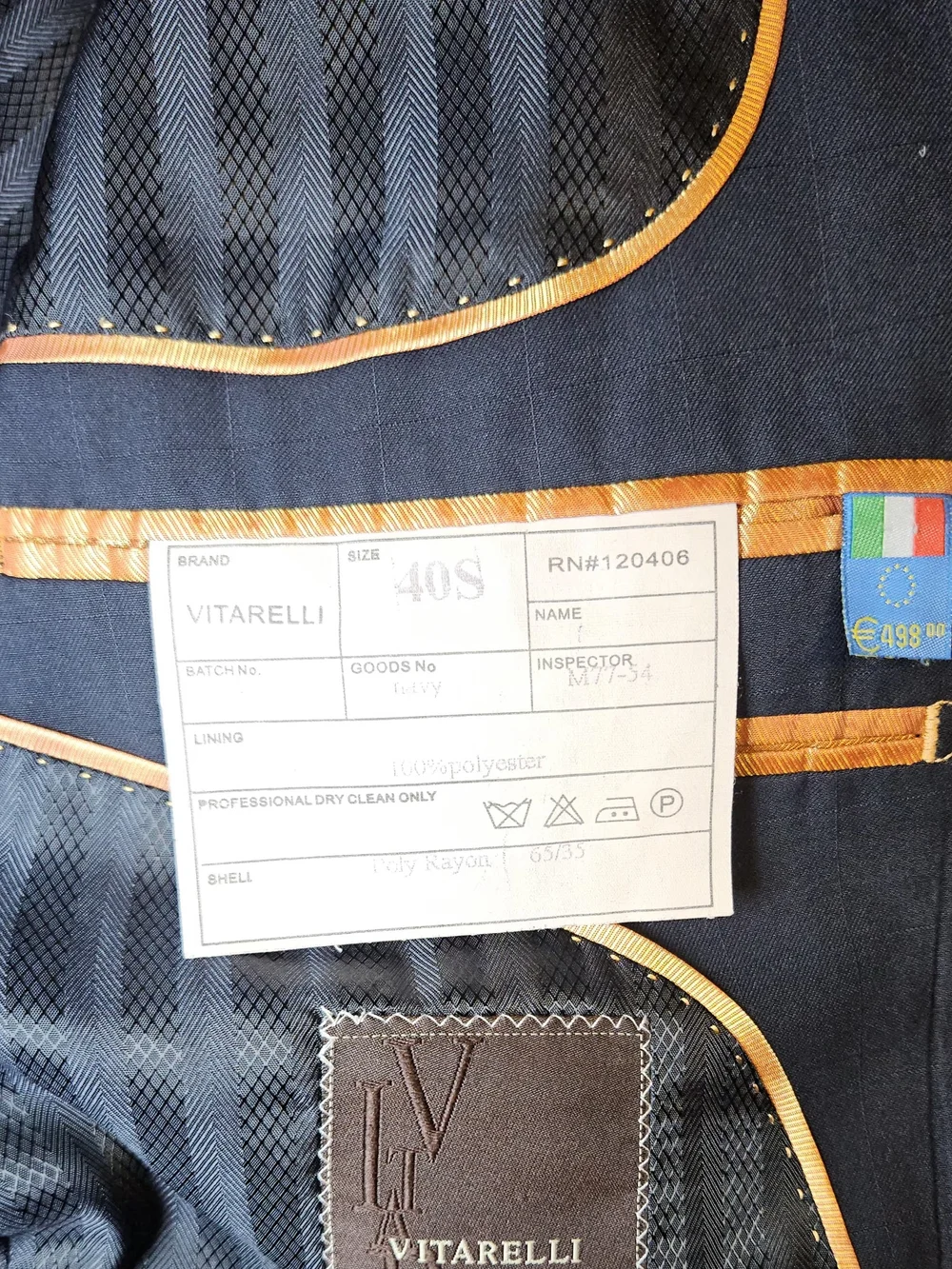 Vitarelli Men's Two-Button Dark Navy Suit Jacket